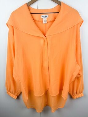 Vintage Orange Hooded Collar High Low Drapey Oversized Pullover Blouse Jacket